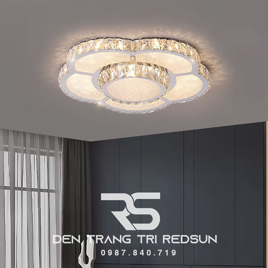 Đèn Mâm Mica Pha Lê Ốp Trần Phòng Khách Hiện Đại MKPL-040