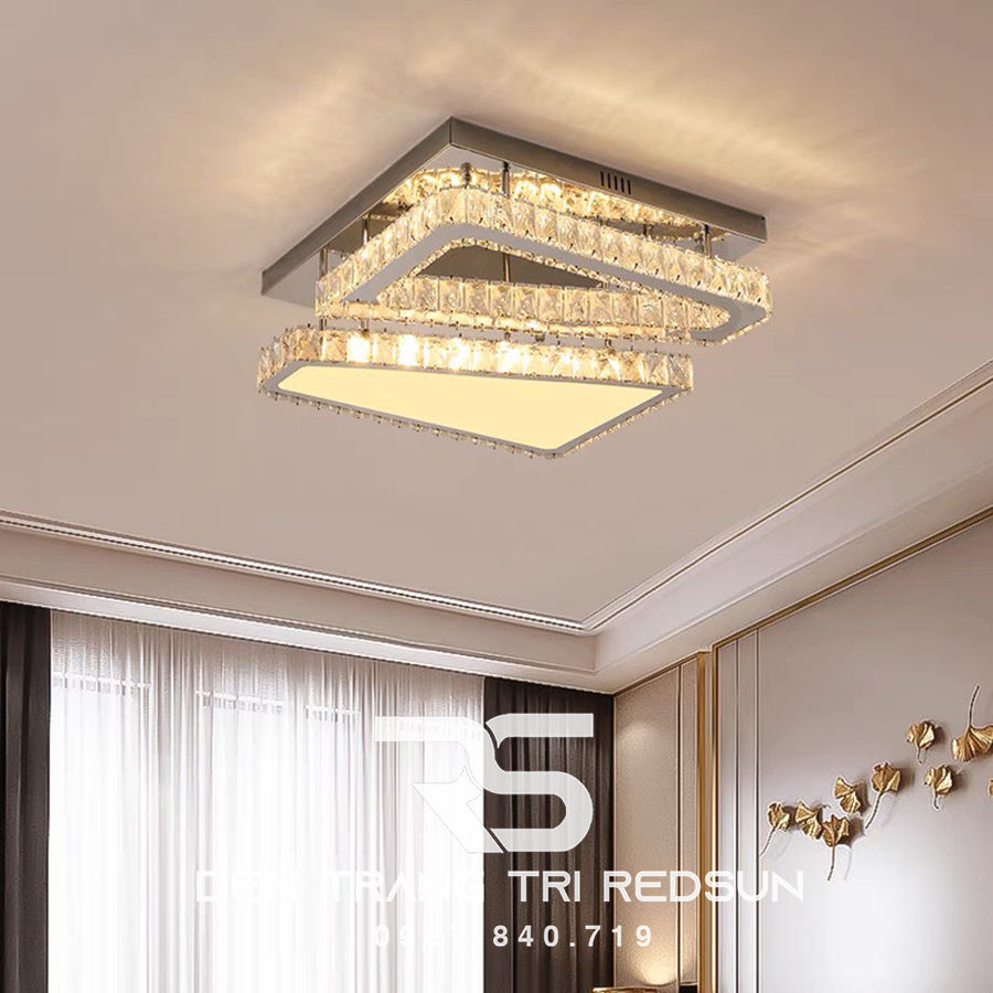 Đèn Mâm Mica Pha Lê Ốp Trần Phòng Khách Hiện Đại MKPL-065