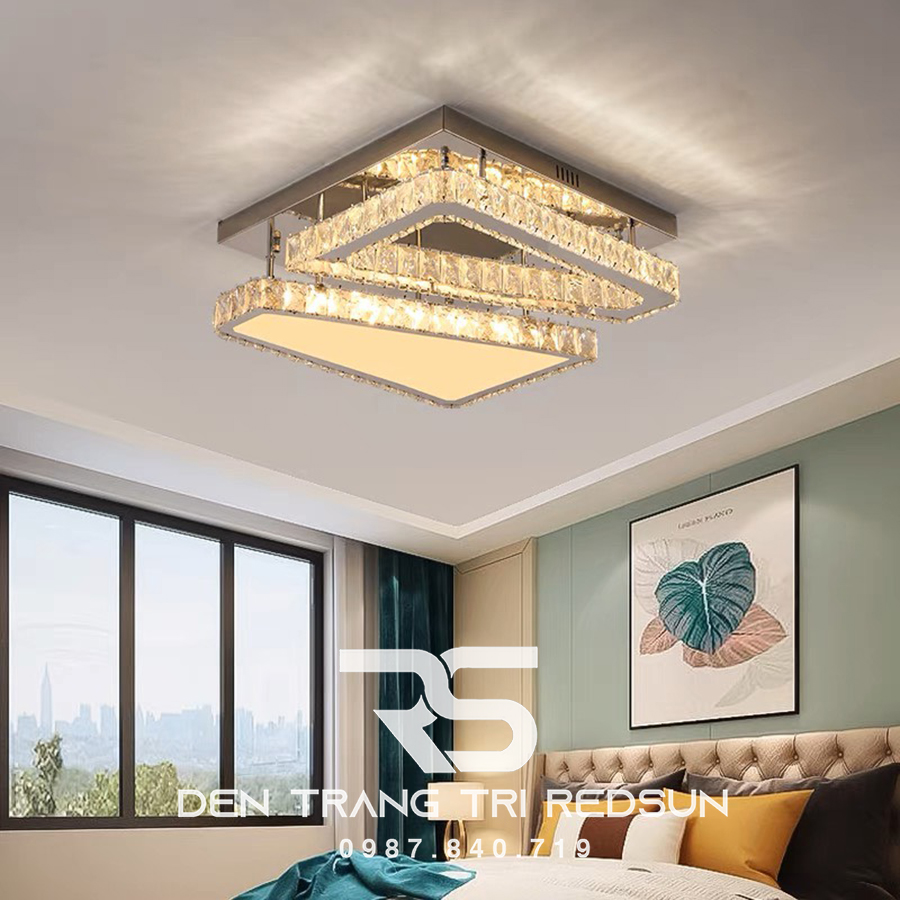 Đèn Mâm Mica Pha Lê Ốp Trần Phòng Khách Hiện Đại MKPL-065