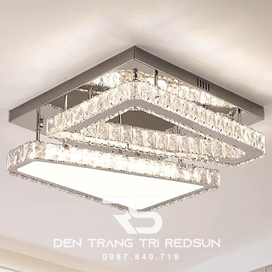 Đèn Mâm Mica Pha Lê Ốp Trần Phòng Khách Hiện Đại MKPL-065