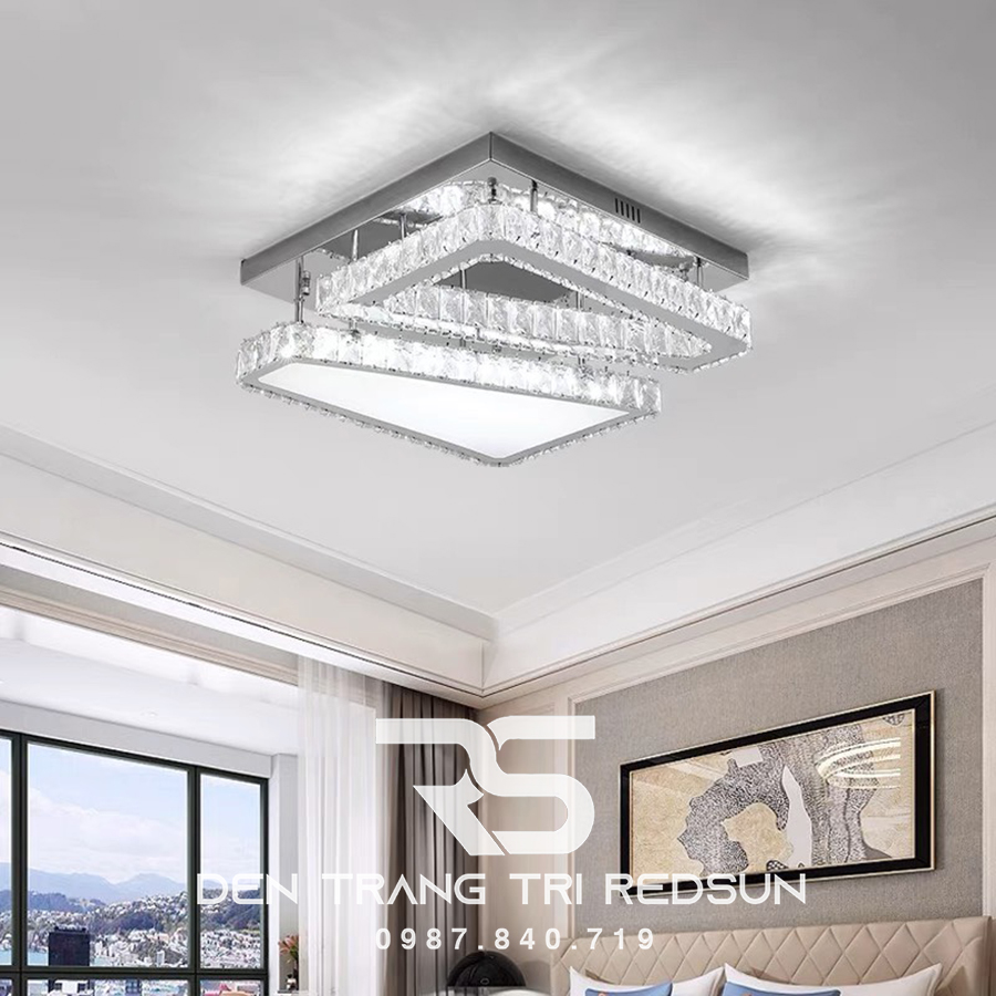 Đèn Mâm Mica Pha Lê Ốp Trần Phòng Khách Hiện Đại MKPL-065