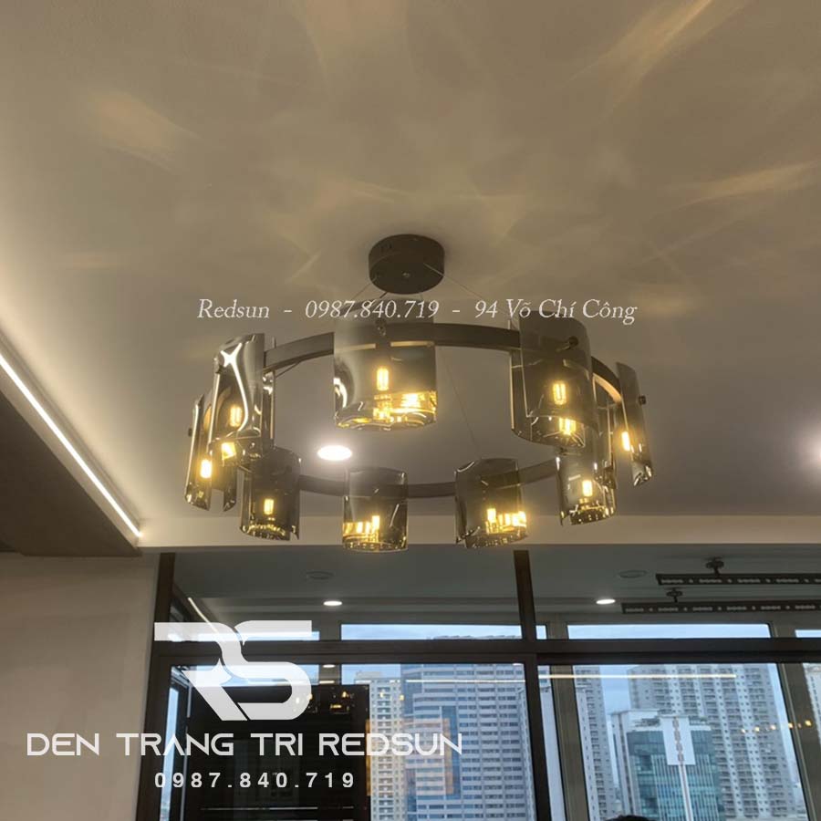 Đèn Chùm Phòng Khách Hiện Đại Bắc Âu Choá Thuỷ Tinh Đen Khói DC-L054