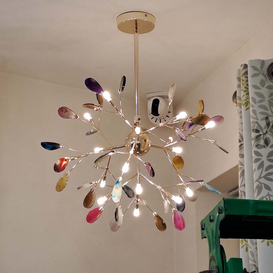 Đèn Thả Phòng Khách, Phòng Ăn, Phòng Ngủ  Hiện Đại Hera Lá Đá Màu Hỗn Hợp GLD6017-MS