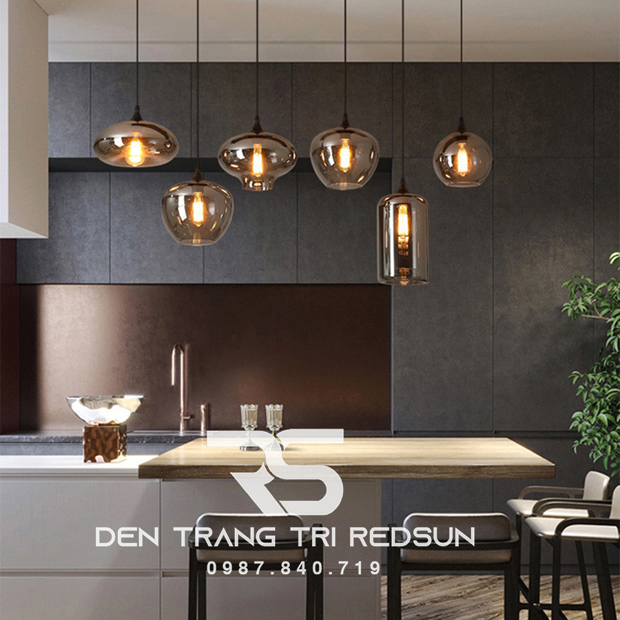 Đèn Thả Trần Hiện Đại Bắc Âu Choá Thuỷ Tinh Đen Khói CDT-L014 Dáng C