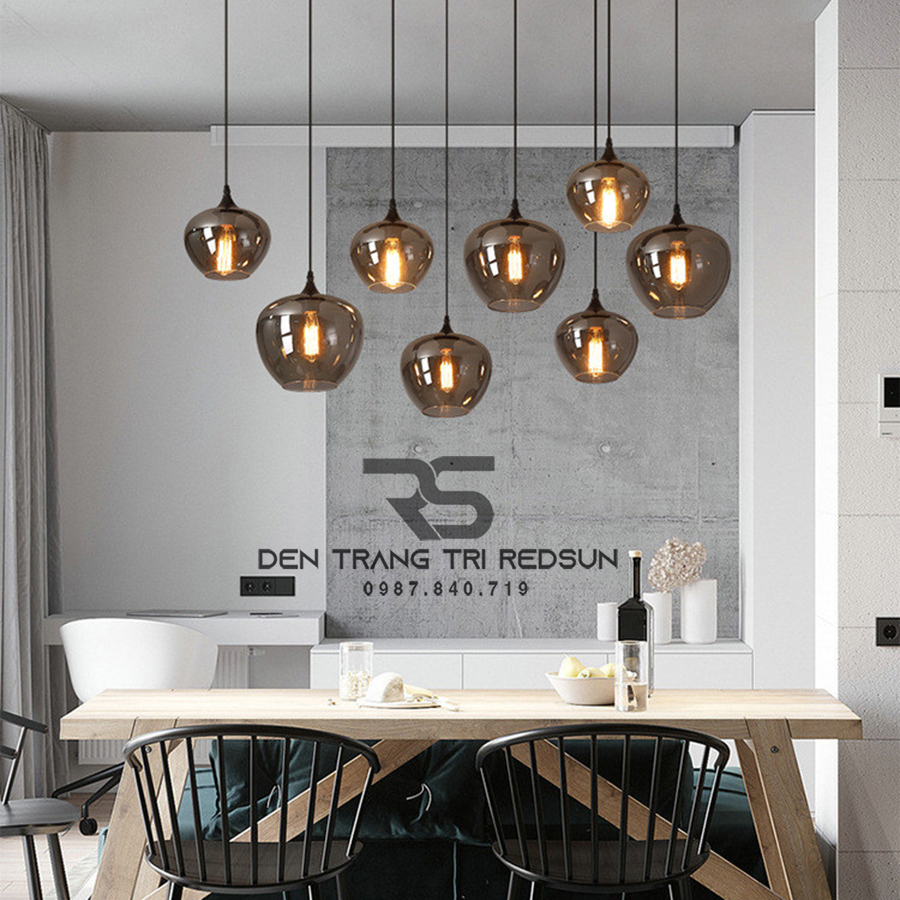 Đèn Thả Trần Hiện Đại Bắc Âu Choá Thuỷ Tinh Đen Khói CDT-L014 Dáng E