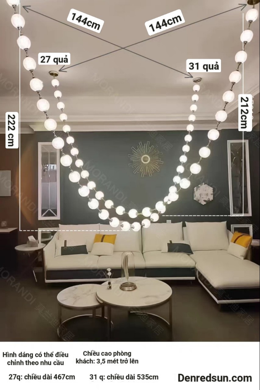 Đèn Chùm Lắp Thông Tầng, Sảnh Khách Sạn, Phòng Khách, Bàn Ăn Phong Cách Bắc Âu Hình Vòng Cổ Ngọc Trai DC-T089