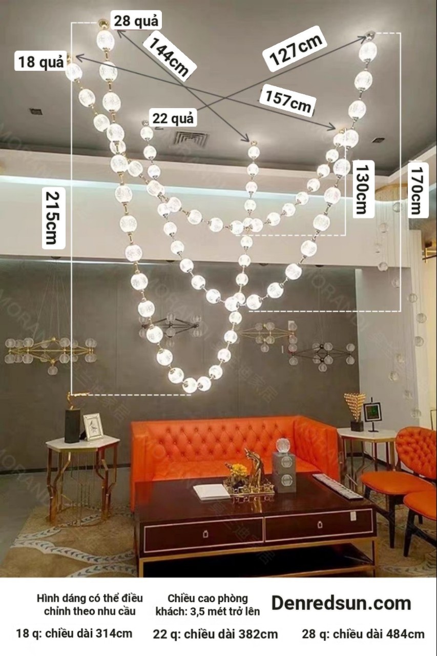 Đèn Chùm Lắp Thông Tầng, Sảnh Khách Sạn, Phòng Khách, Bàn Ăn Phong Cách Bắc Âu Hình Vòng Cổ Ngọc Trai DC-T089