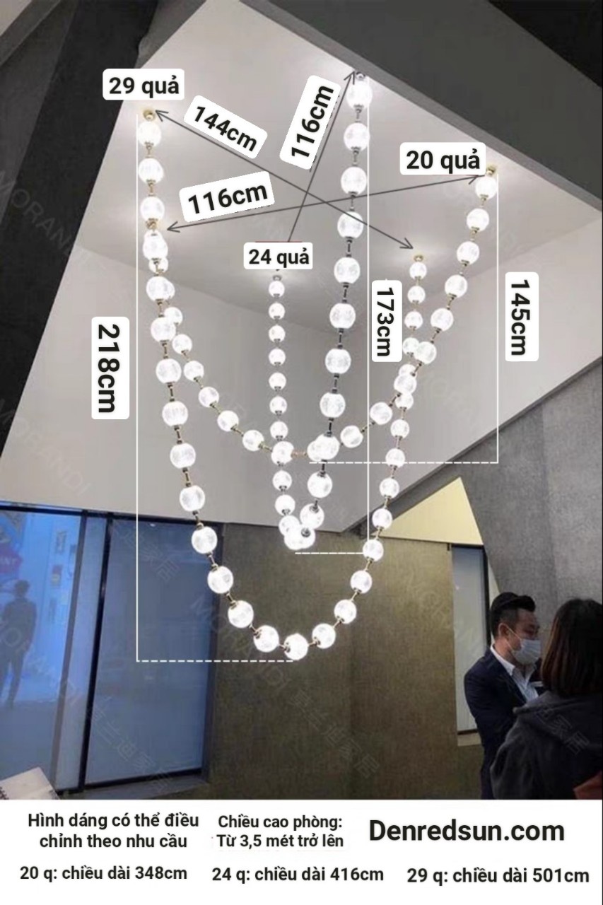 Đèn Chùm Lắp Thông Tầng, Sảnh Khách Sạn, Phòng Khách, Bàn Ăn Phong Cách Bắc Âu Hình Vòng Cổ Ngọc Trai DC-T089