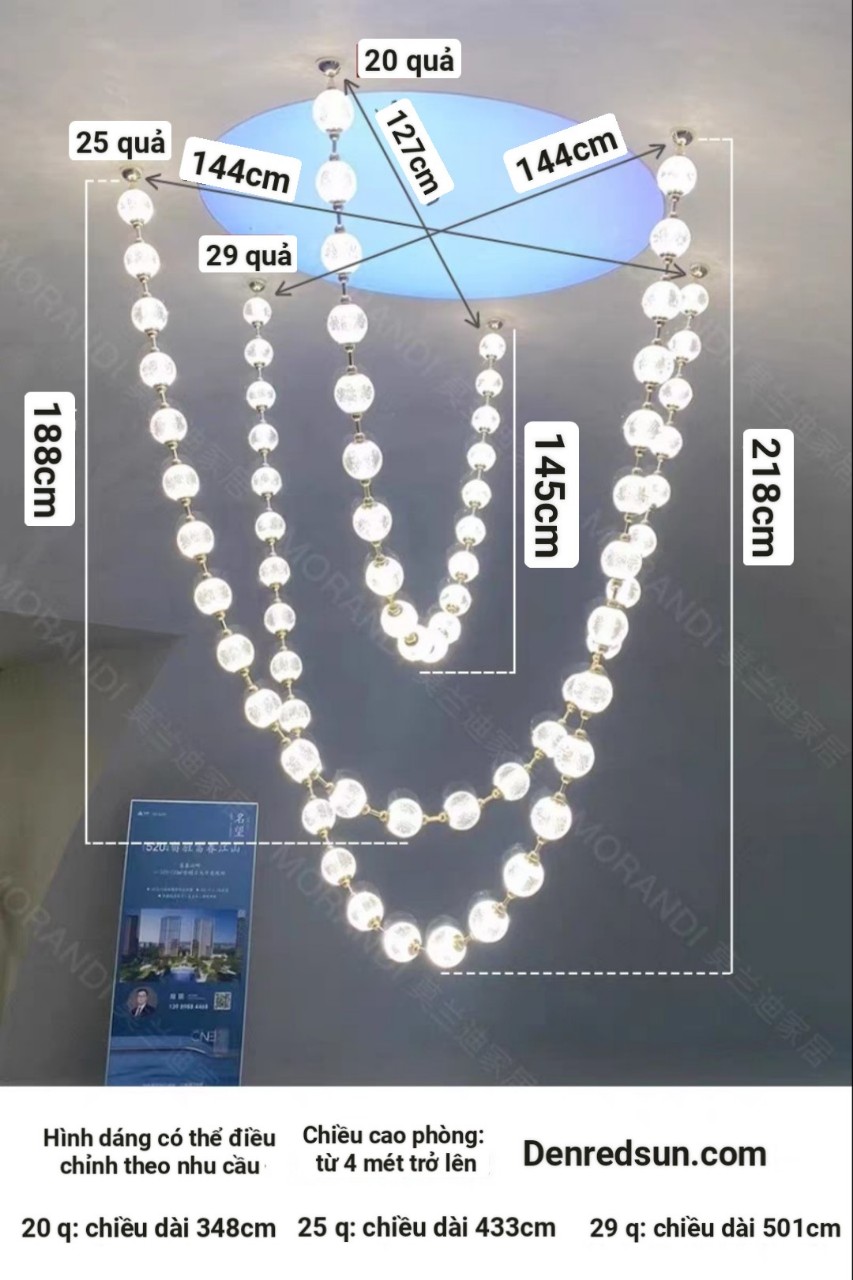 Đèn Chùm Lắp Thông Tầng, Sảnh Khách Sạn, Phòng Khách, Bàn Ăn Phong Cách Bắc Âu Hình Vòng Cổ Ngọc Trai DC-T089