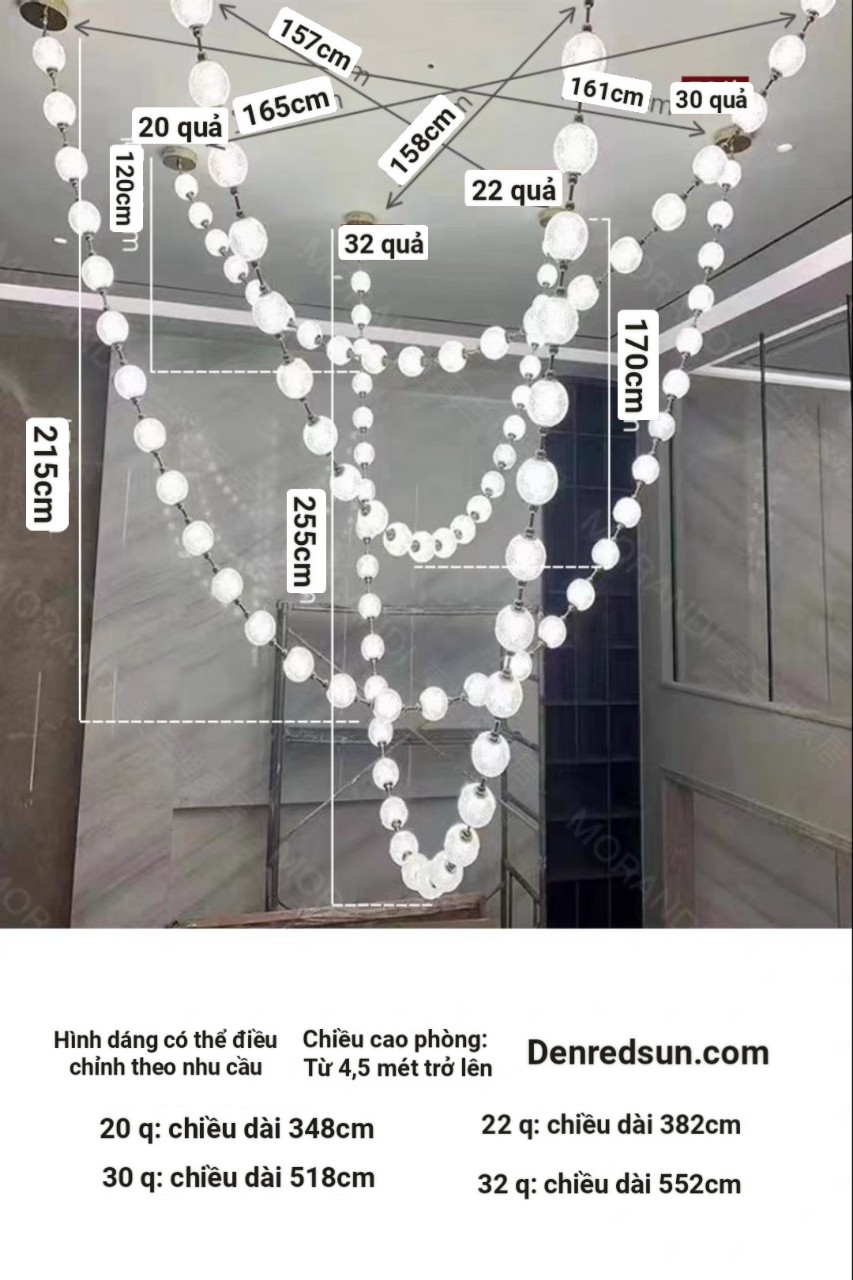 Đèn Chùm Lắp Thông Tầng, Sảnh Khách Sạn, Phòng Khách, Bàn Ăn Phong Cách Bắc Âu Hình Vòng Cổ Ngọc Trai DC-T089