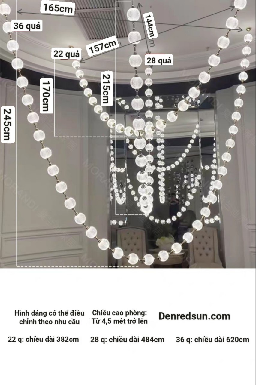 Đèn Chùm Lắp Thông Tầng, Sảnh Khách Sạn, Phòng Khách, Bàn Ăn Phong Cách Bắc Âu Hình Vòng Cổ Ngọc Trai DC-T089