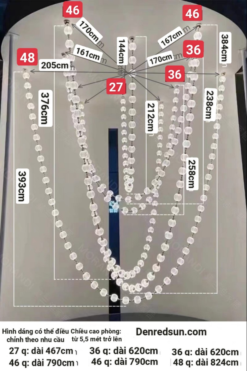 Đèn Chùm Lắp Thông Tầng, Sảnh Khách Sạn, Phòng Khách, Bàn Ăn Phong Cách Bắc Âu Hình Vòng Cổ Ngọc Trai DC-T089