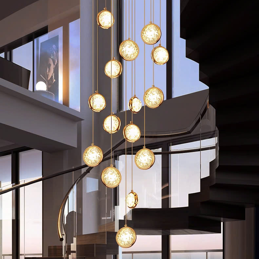 Đèn Thả Trần Hiện Đại Lắp Thông Tầng Cầu Thang, Phòng Khách, Bàn Ăn Chất Liệu Pha Lê HTK029