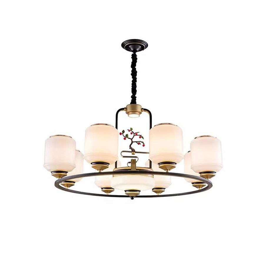 Đèn Chùm Phòng Khách Hiện Đại Phong Cách Indochine Chao Thuỷ Tinh N6155/8