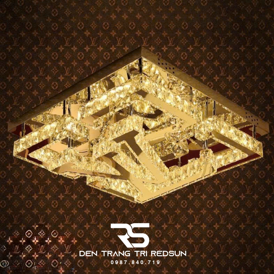 Đèn Mâm Pha Lê Ốp Trần LV Phòng Khách Hiện Đại MV9207