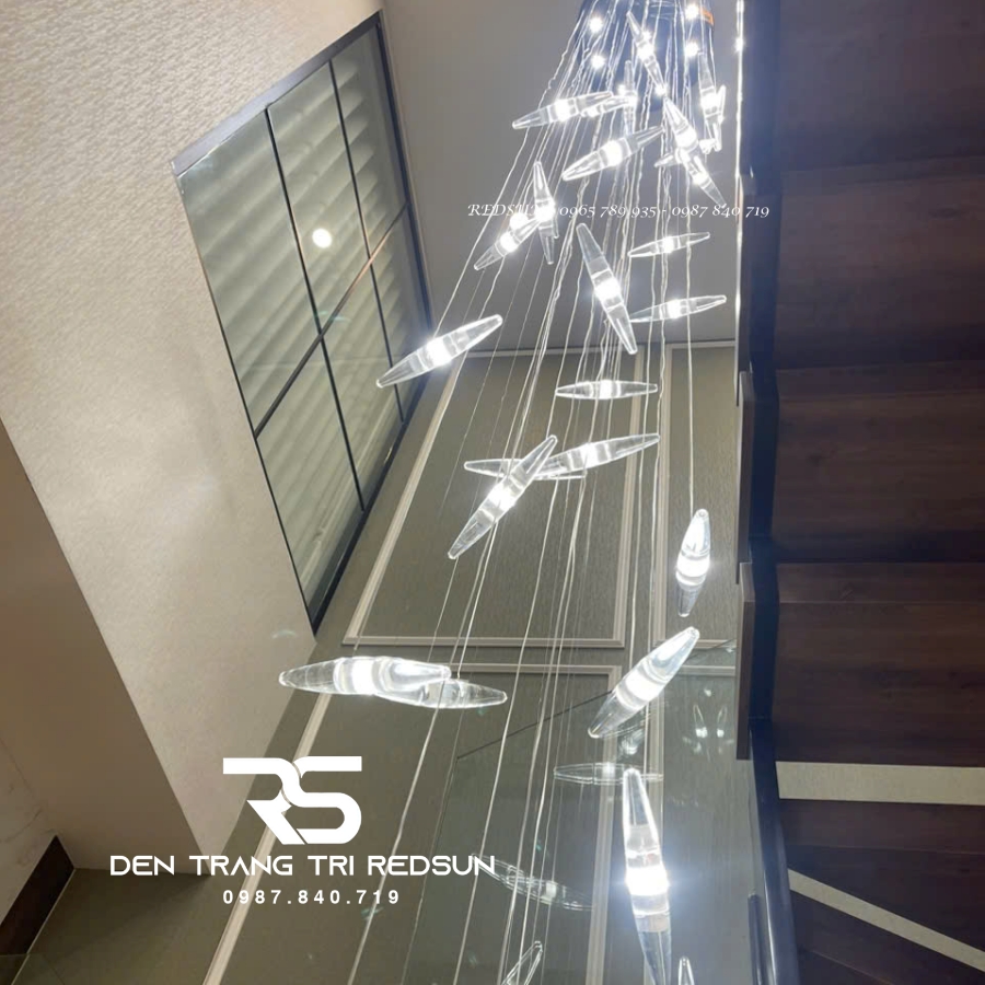 Đèn Thả Hiện Đại Hạt Gạo Pha Lê Lắp Phòng Khách, Sảnh Chờ, Cầu Thang Thông Tầng HTK074
