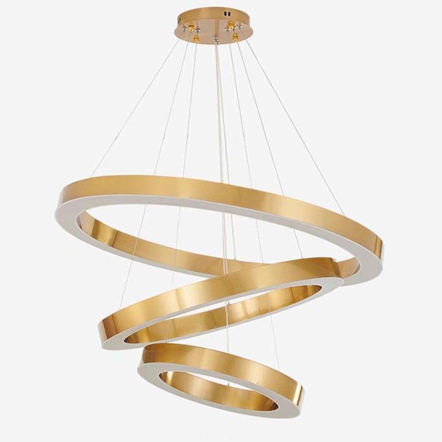 Đèn Thả Phòng Khách Hiện Đại Bắc Âu 3 Vòng Inox Bản 5cm-468