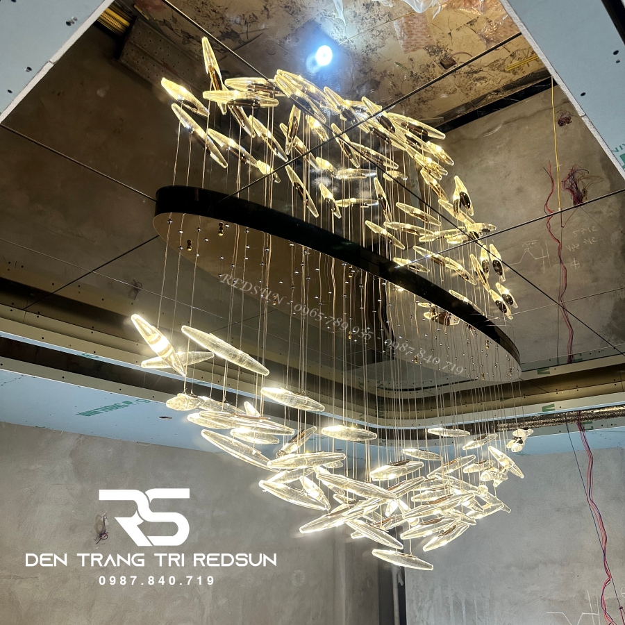 Đèn Thả Hiện Đại Hạt Gạo Pha Lê Lắp Phòng Khách, Sảnh Chờ, Cầu Thang Thông Tầng HTK074