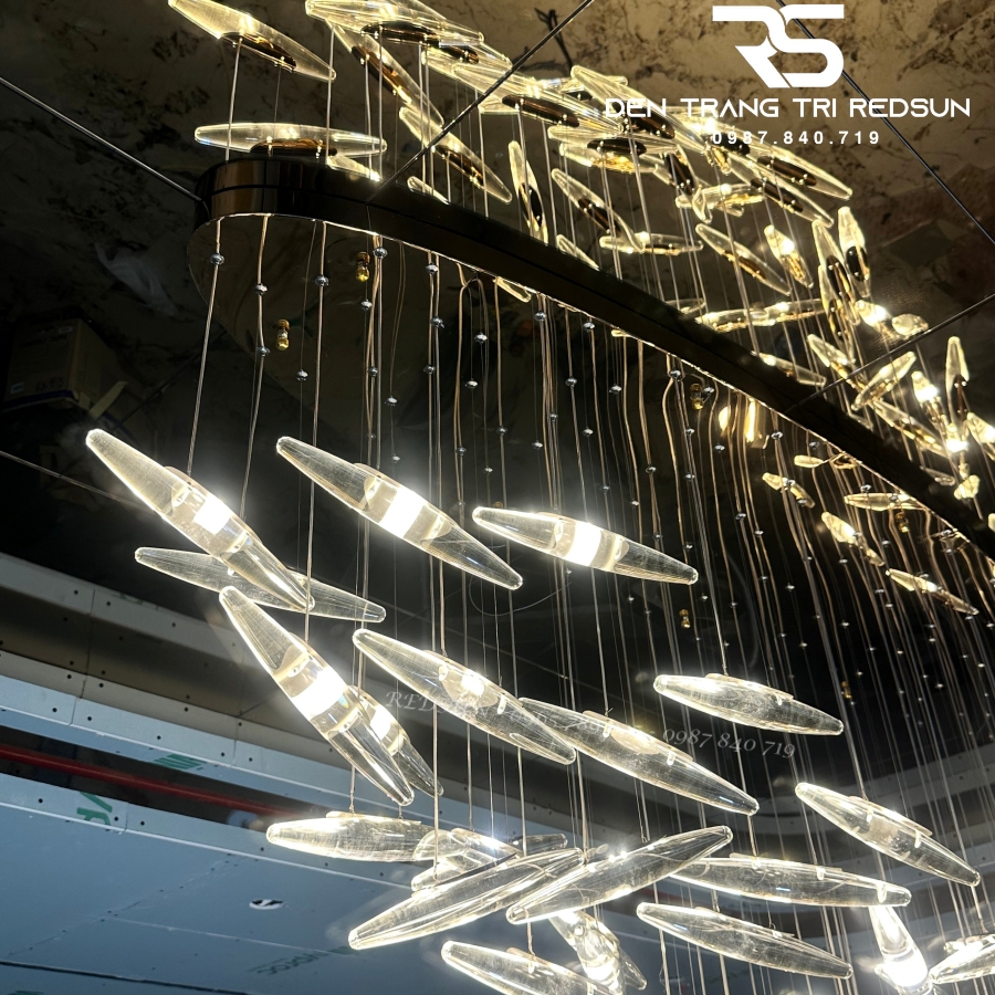 Đèn Thả Hiện Đại Hạt Gạo Pha Lê Lắp Phòng Khách, Sảnh Chờ, Cầu Thang Thông Tầng HTK074