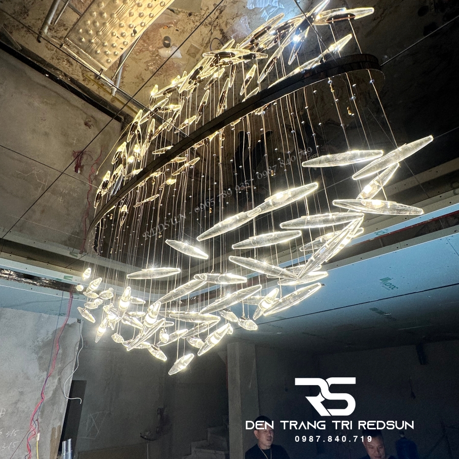 Đèn Thả Hiện Đại Hạt Gạo Pha Lê Lắp Phòng Khách, Sảnh Chờ, Cầu Thang Thông Tầng HTK074