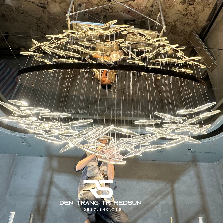 Đèn Thả Hiện Đại Hạt Gạo Pha Lê Lắp Phòng Khách, Sảnh Chờ, Cầu Thang Thông Tầng HTK074