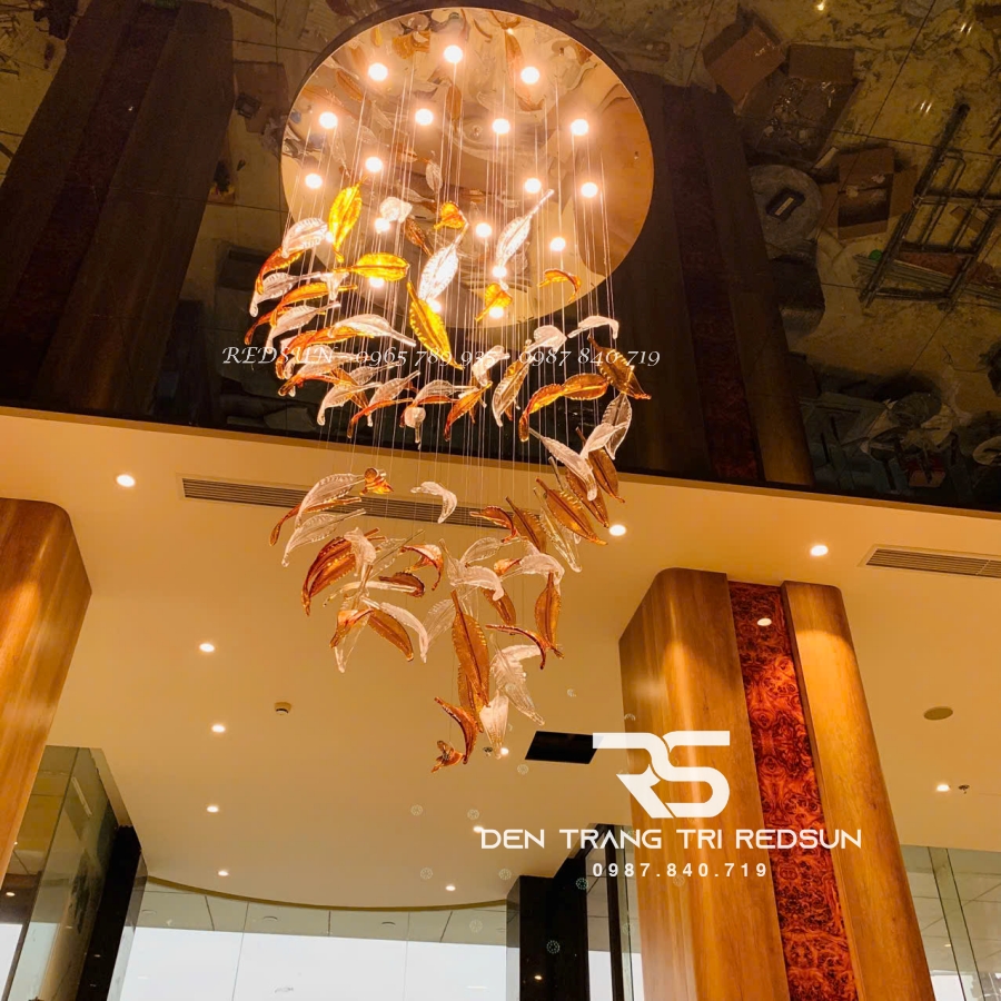 Đèn Thả Hiện Đại Lông Vũ Thuỷ Tinh Lắp Phòng Khách, Sảnh Chờ, Cầu Thang Thông Tầng HTK055