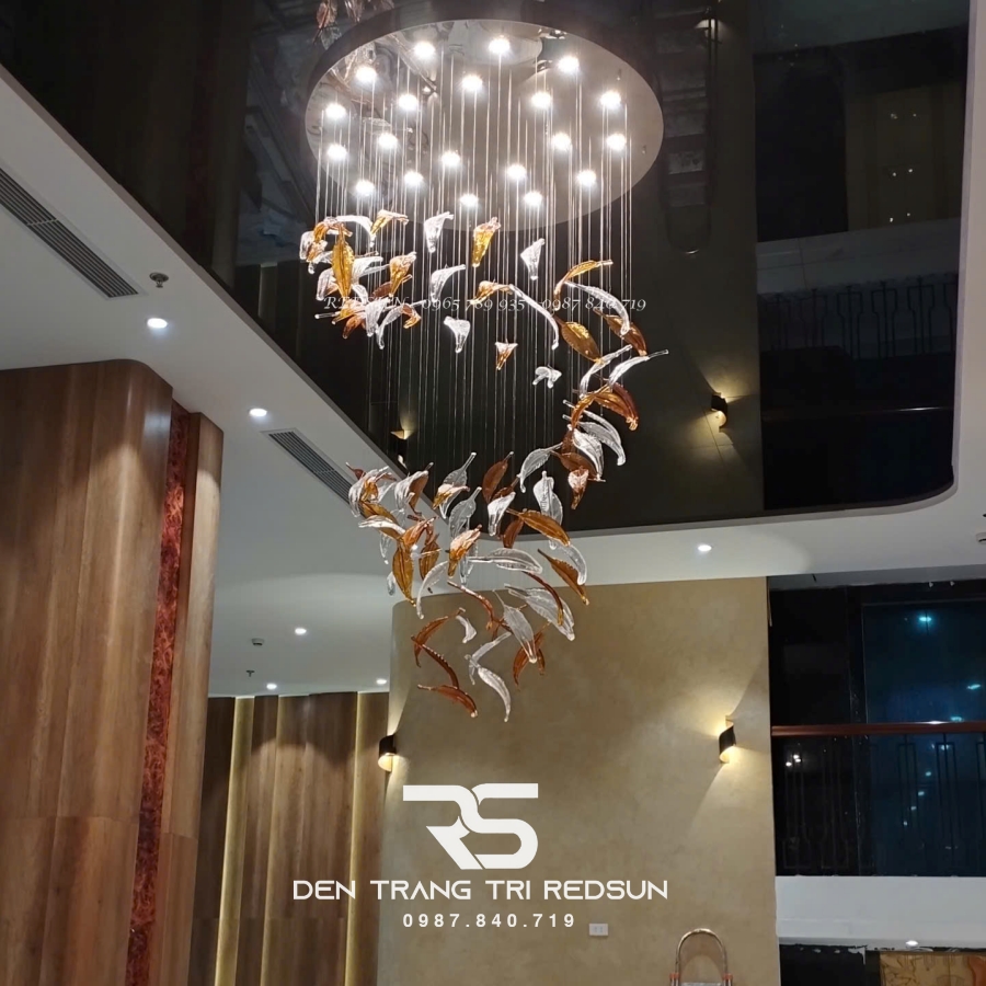 Đèn Thả Hiện Đại Lông Vũ Thuỷ Tinh Lắp Phòng Khách, Sảnh Chờ, Cầu Thang Thông Tầng HTK055