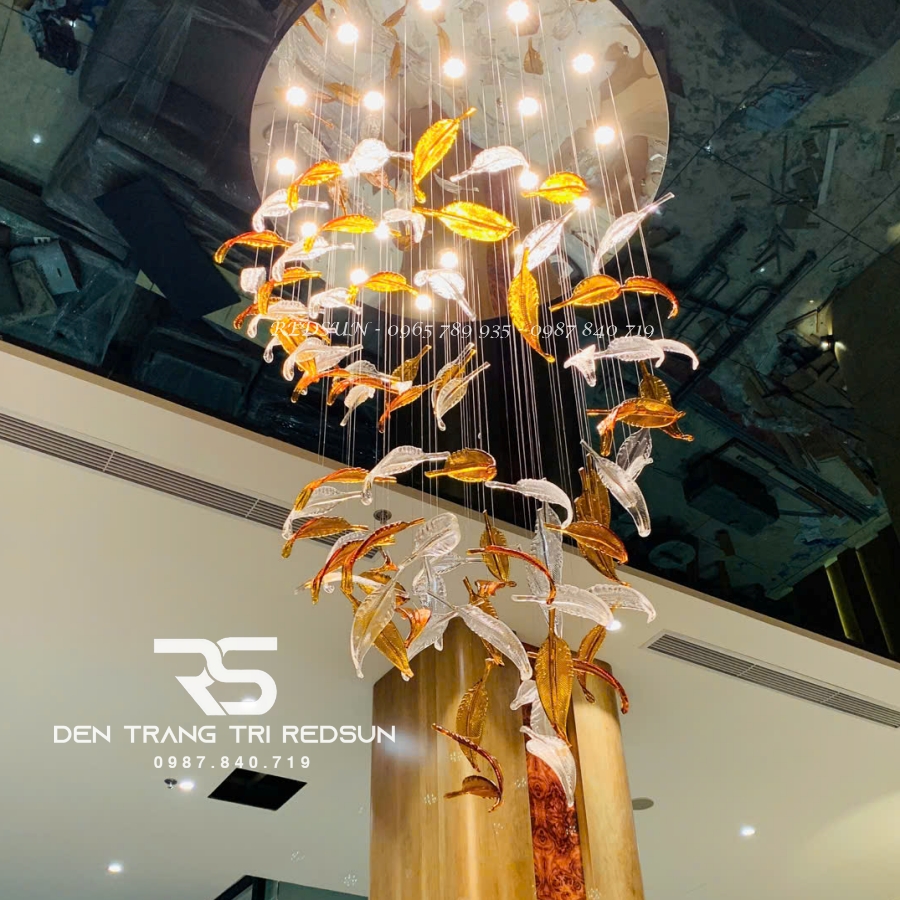 Đèn Thả Hiện Đại Lông Vũ Thuỷ Tinh Lắp Phòng Khách, Sảnh Chờ, Cầu Thang Thông Tầng HTK055