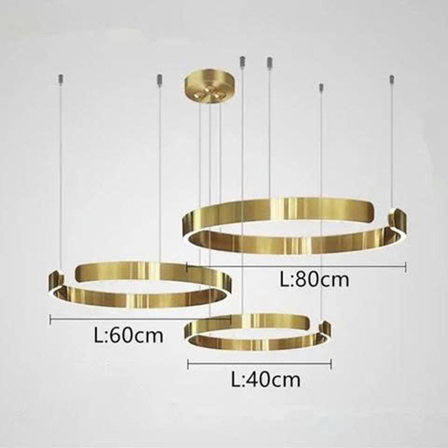 Đèn Thả Phòng Khách Hiện Đại Bắc Âu LED Ring 3 Vòng Khuyết Khung Inox Vàng 3VKMD