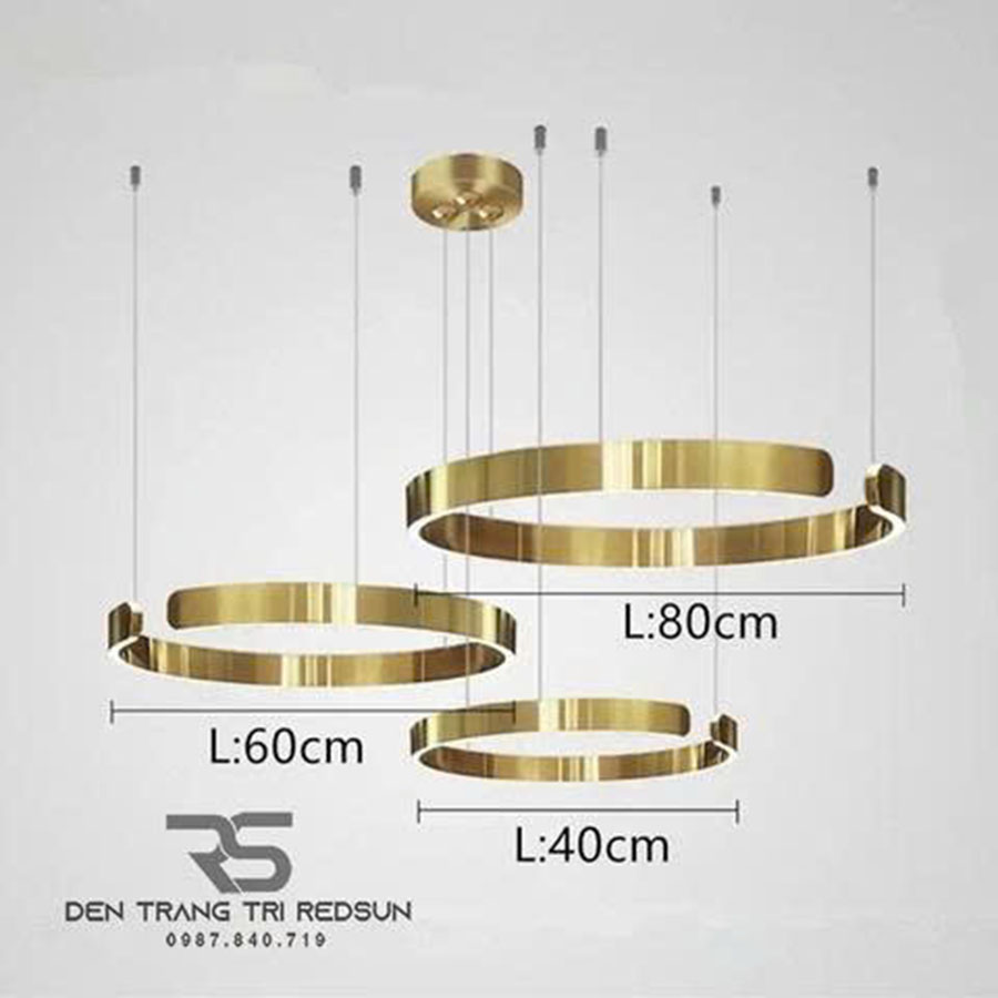 Đèn Thả Phòng Khách Hiện Đại Bắc Âu LED Ring 3 Vòng Khuyết Khung Inox Vàng 3VKMD