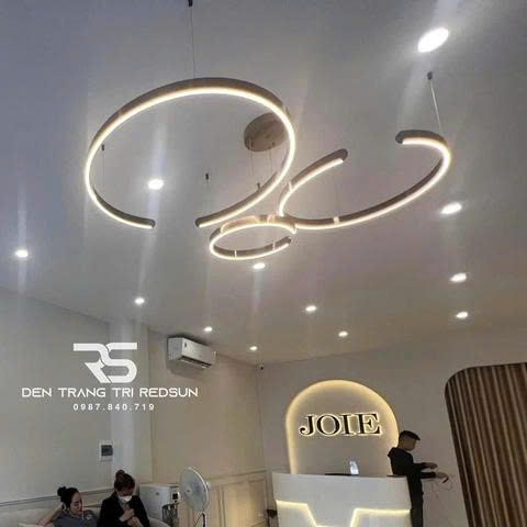 Đèn Thả Phòng Khách Hiện Đại Bắc Âu LED Ring 3 Vòng Khuyết Khung Inox Vàng 3VKMD