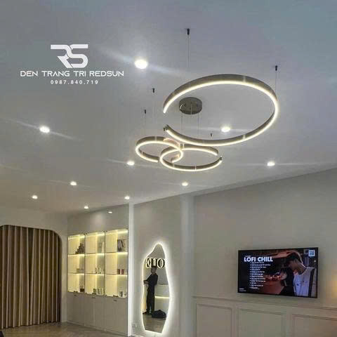 Đèn Thả Phòng Khách Hiện Đại Bắc Âu LED Ring 3 Vòng Khuyết Khung Inox Vàng 3VKMD