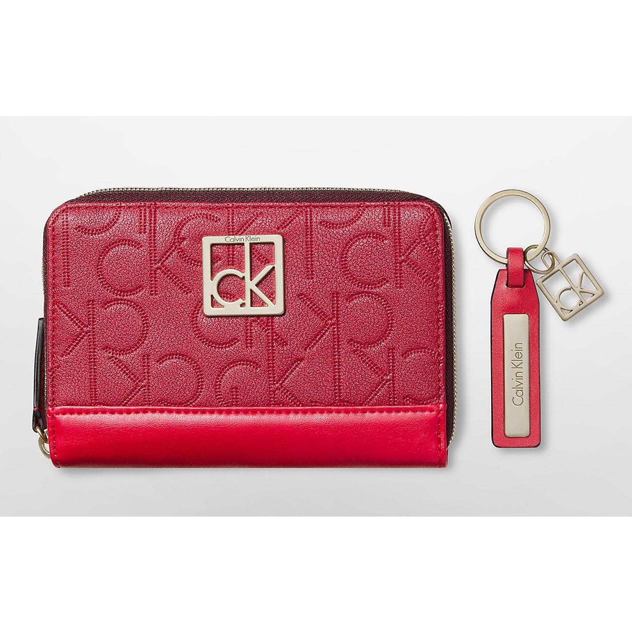 Ví nữ cao cấp CK - Calvin Klein Embossed Logo City Zip Continental Wallet +  Keychain 2 piece gift set - Hitech USA