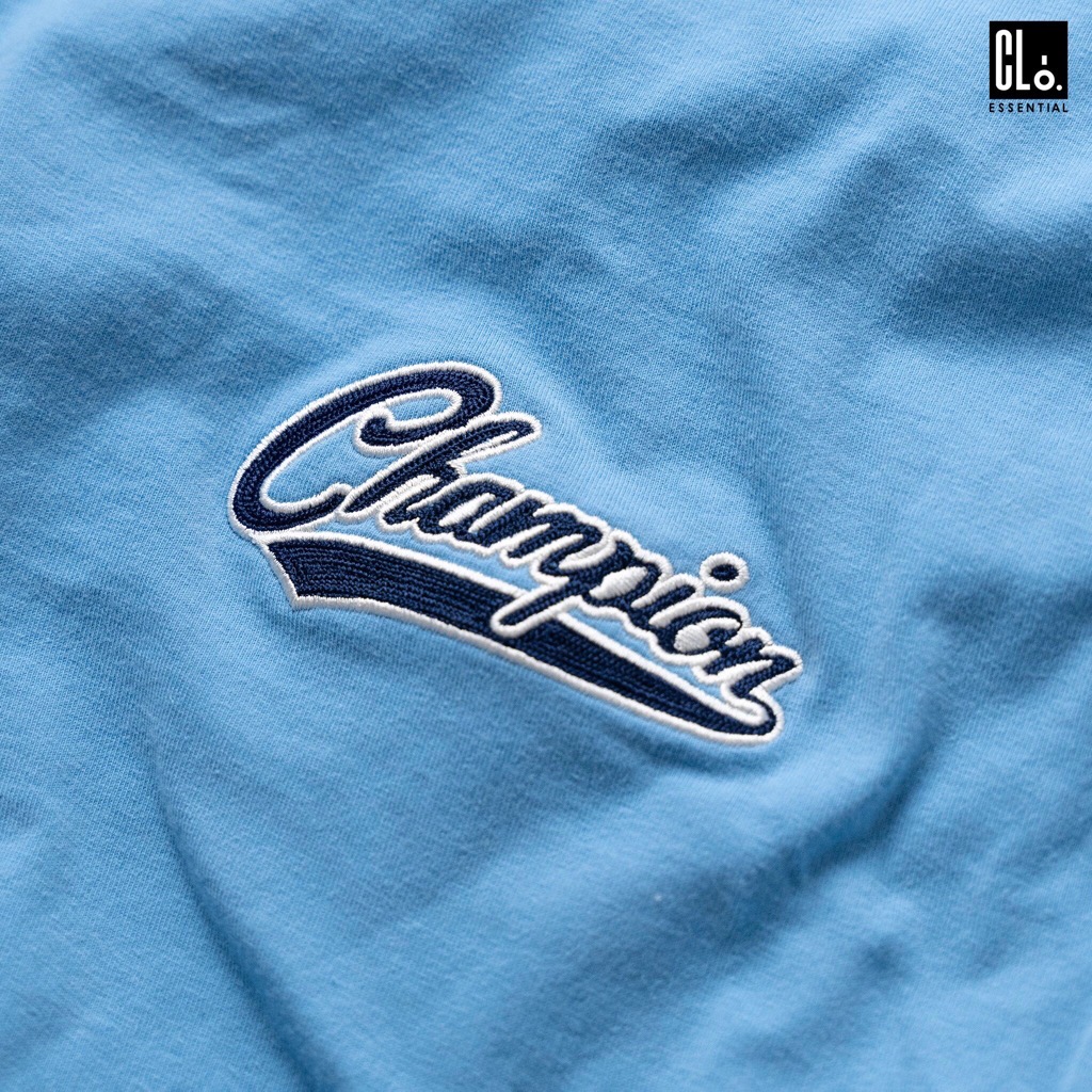 Champion, Cotton Vintage Script Logo T-Shirt - Delica Blue