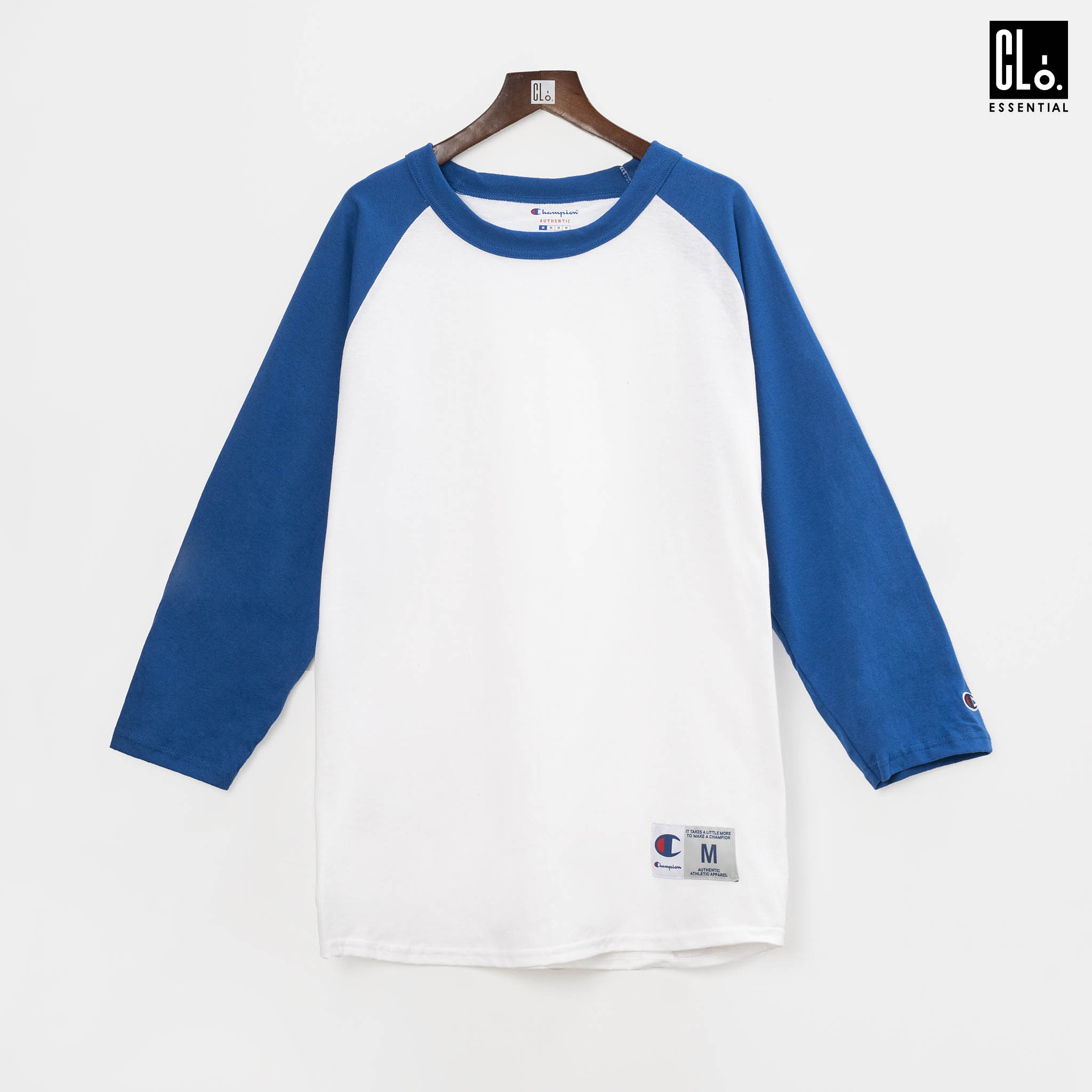 Champion ThreeQuarter Raglan Sleeve Baseball TShirt White/Blue