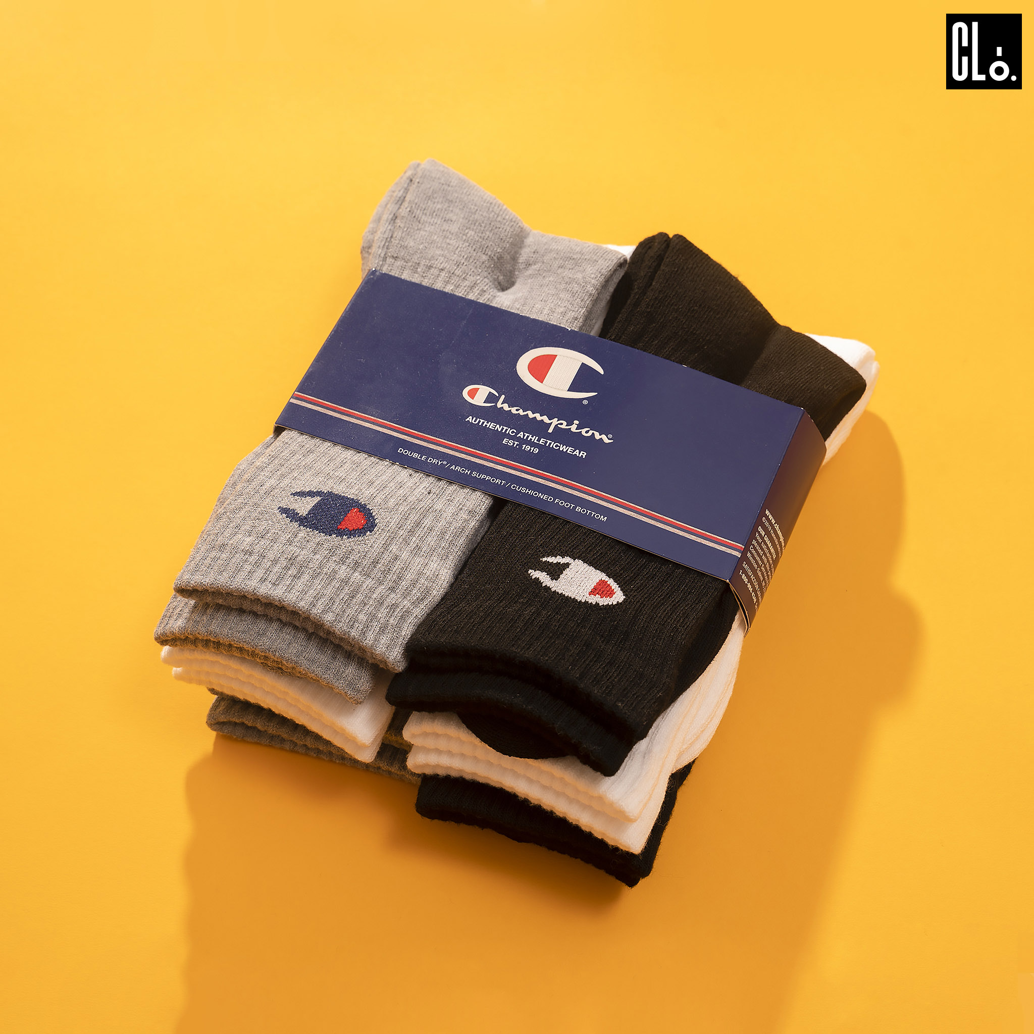 Champion Men's Logo Crew Socks White/Grey Heather/Black closess