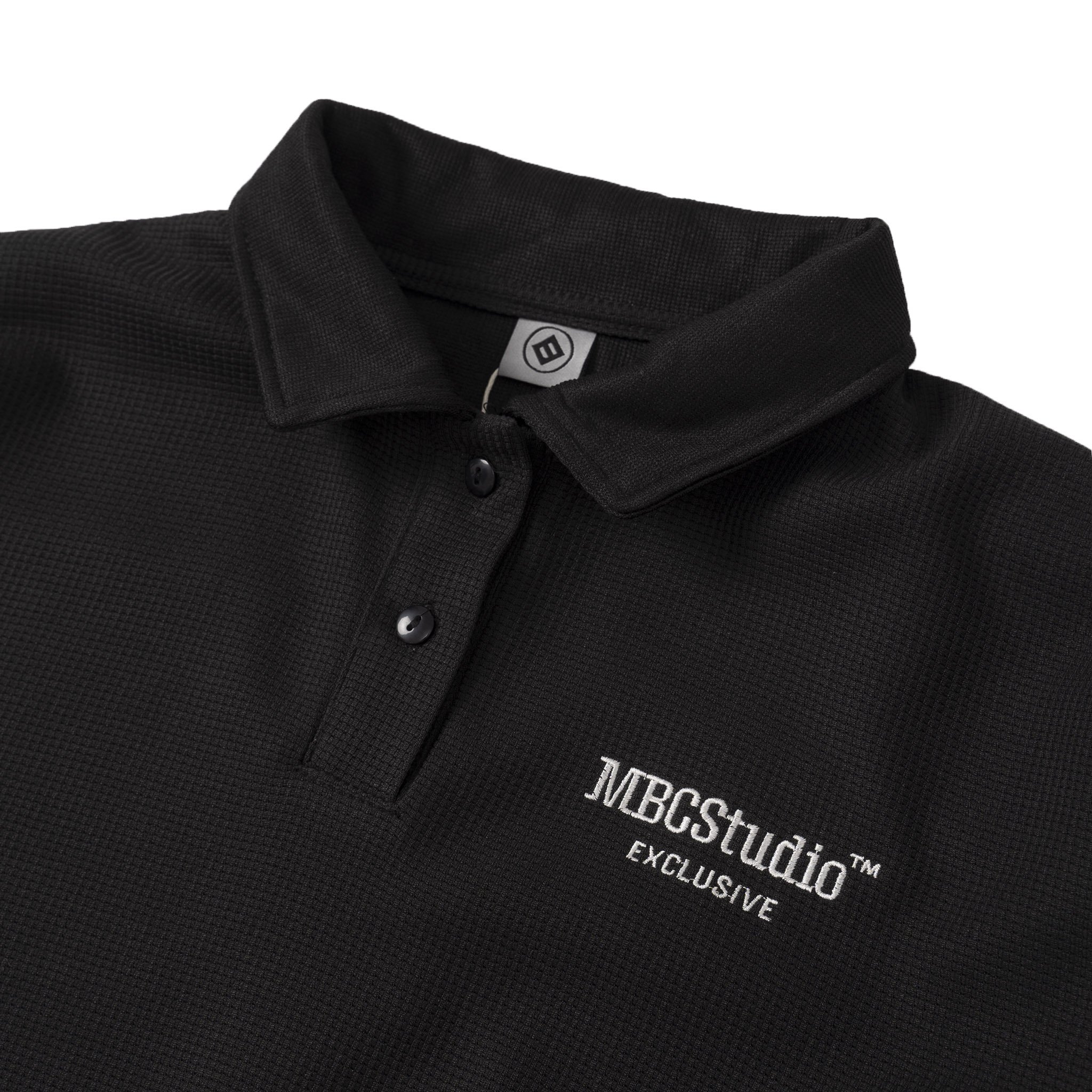 M.B.C Waffle Long-sleeve Polo - Black