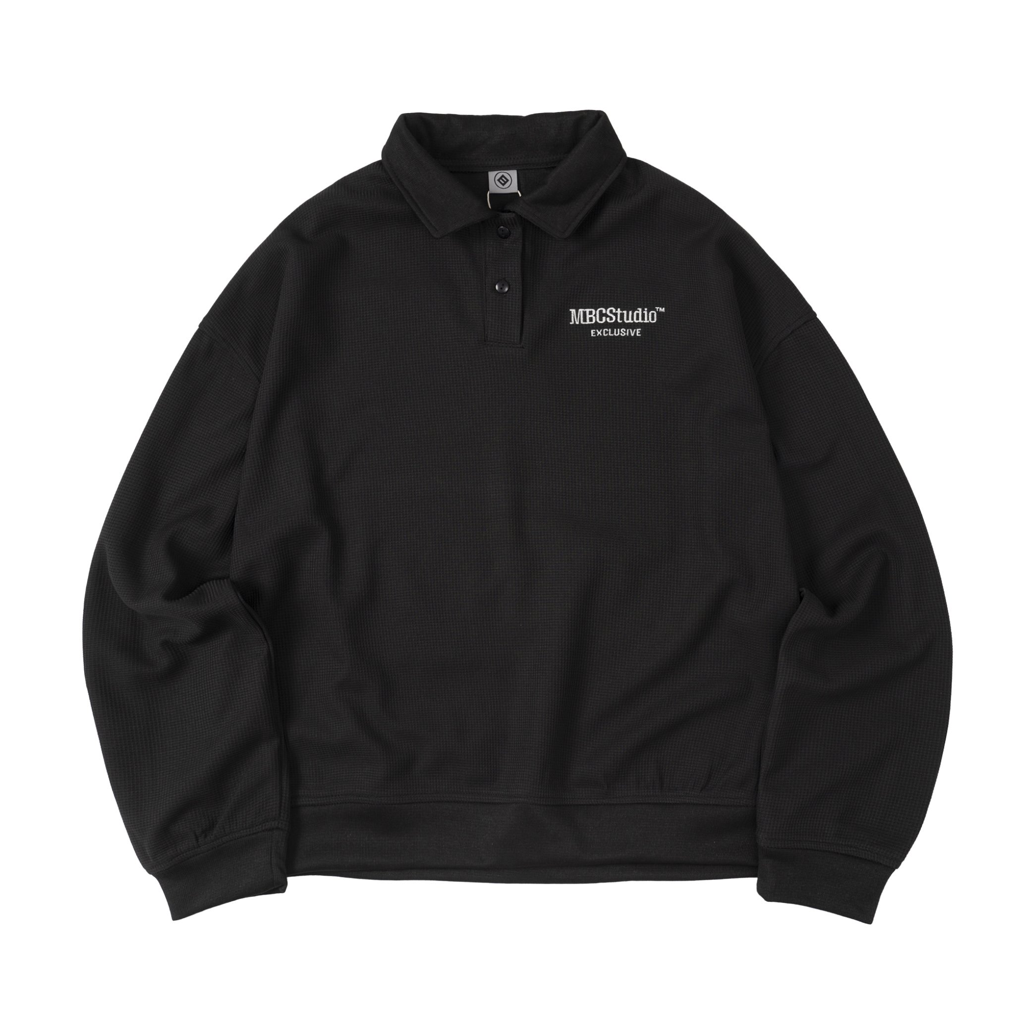 M.B.C Waffle Long-sleeve Polo - Black