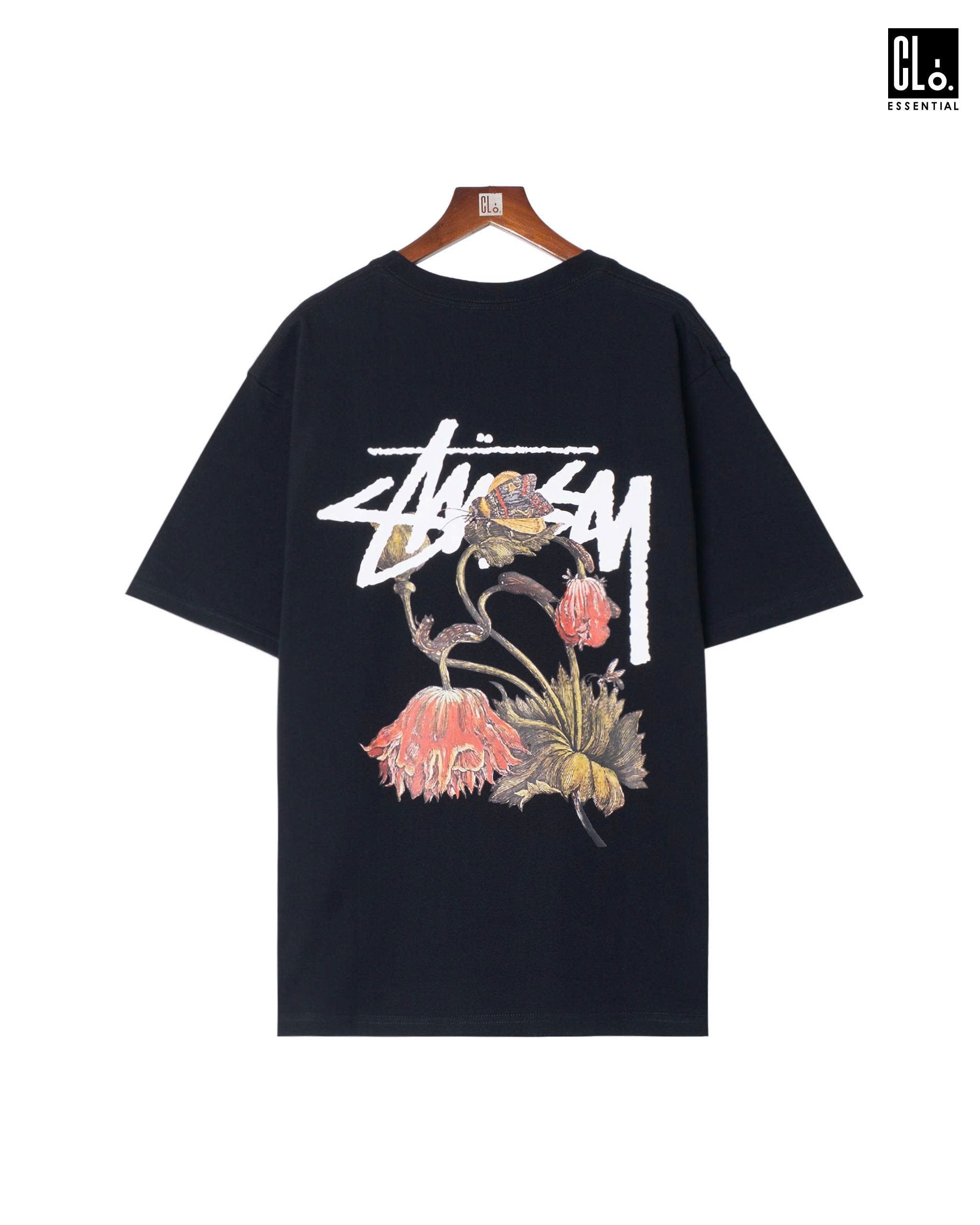 STUSSY WITHERED FLOWER T-SHIRT - BLACK