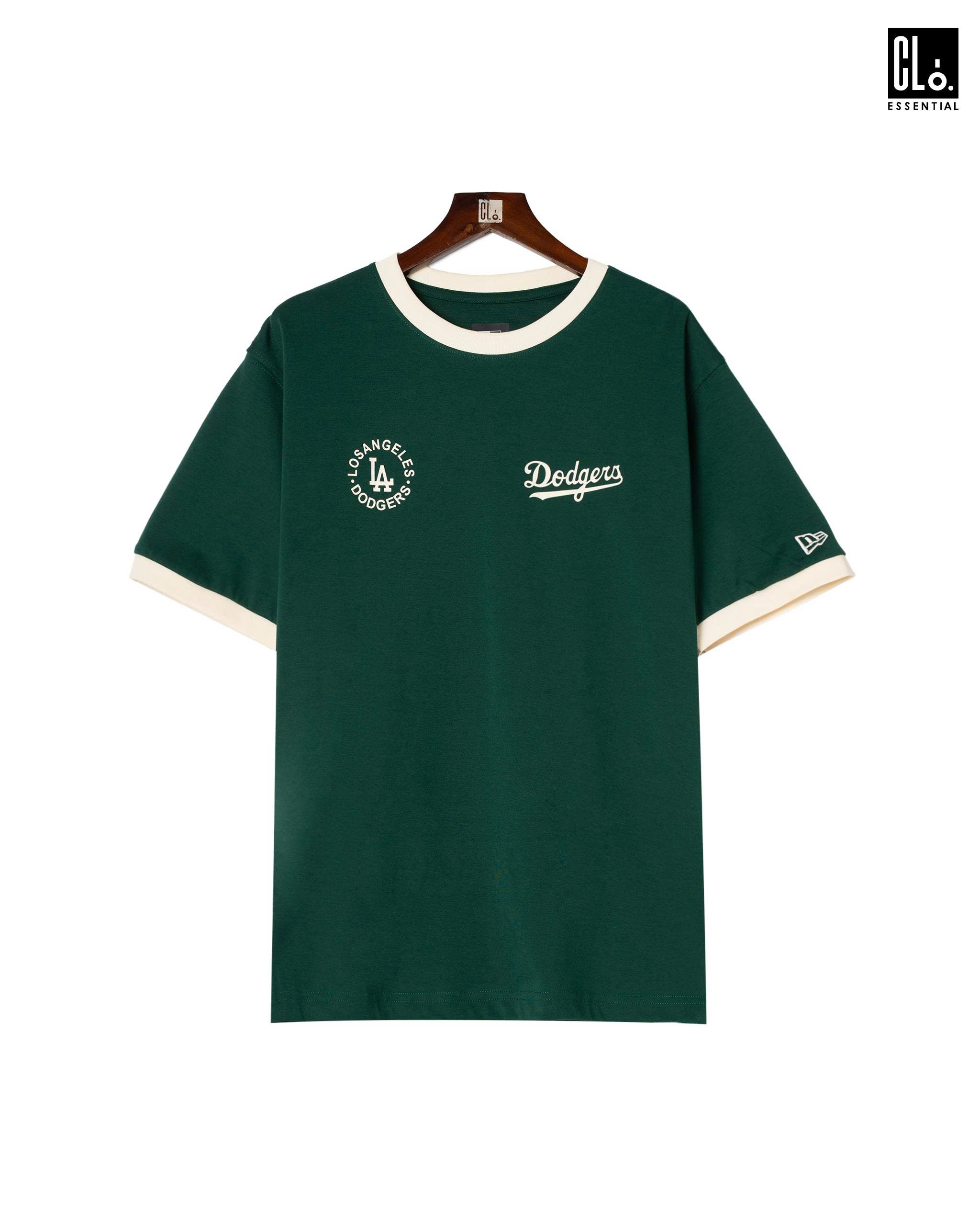 New Era, Ap Ne Essential Raglan SS2 Print Logo T-Shirt - Green