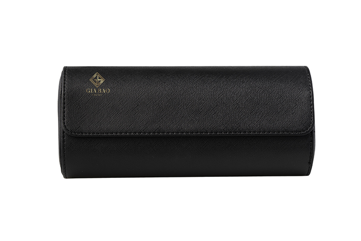 Hộp Đựng Đồng Hồ Travel Box Ba Ngăn Màu Đen Sợi Da Cao Cấp