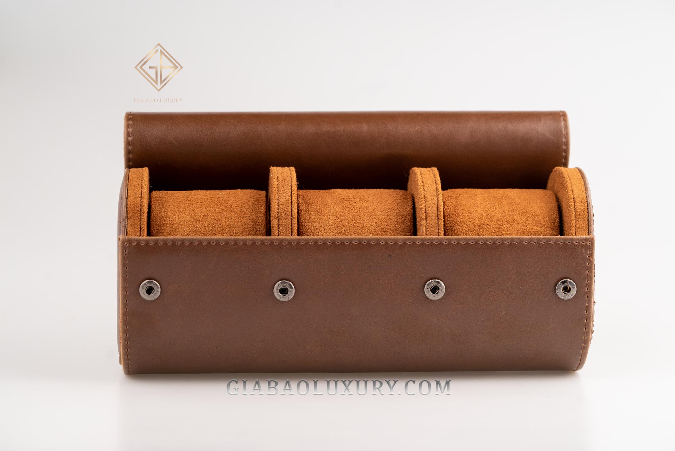 Hộp Đựng Đồng Hồ Travel Box Ba Ngăn Màu Nâu Sợi Da Cao Cấp