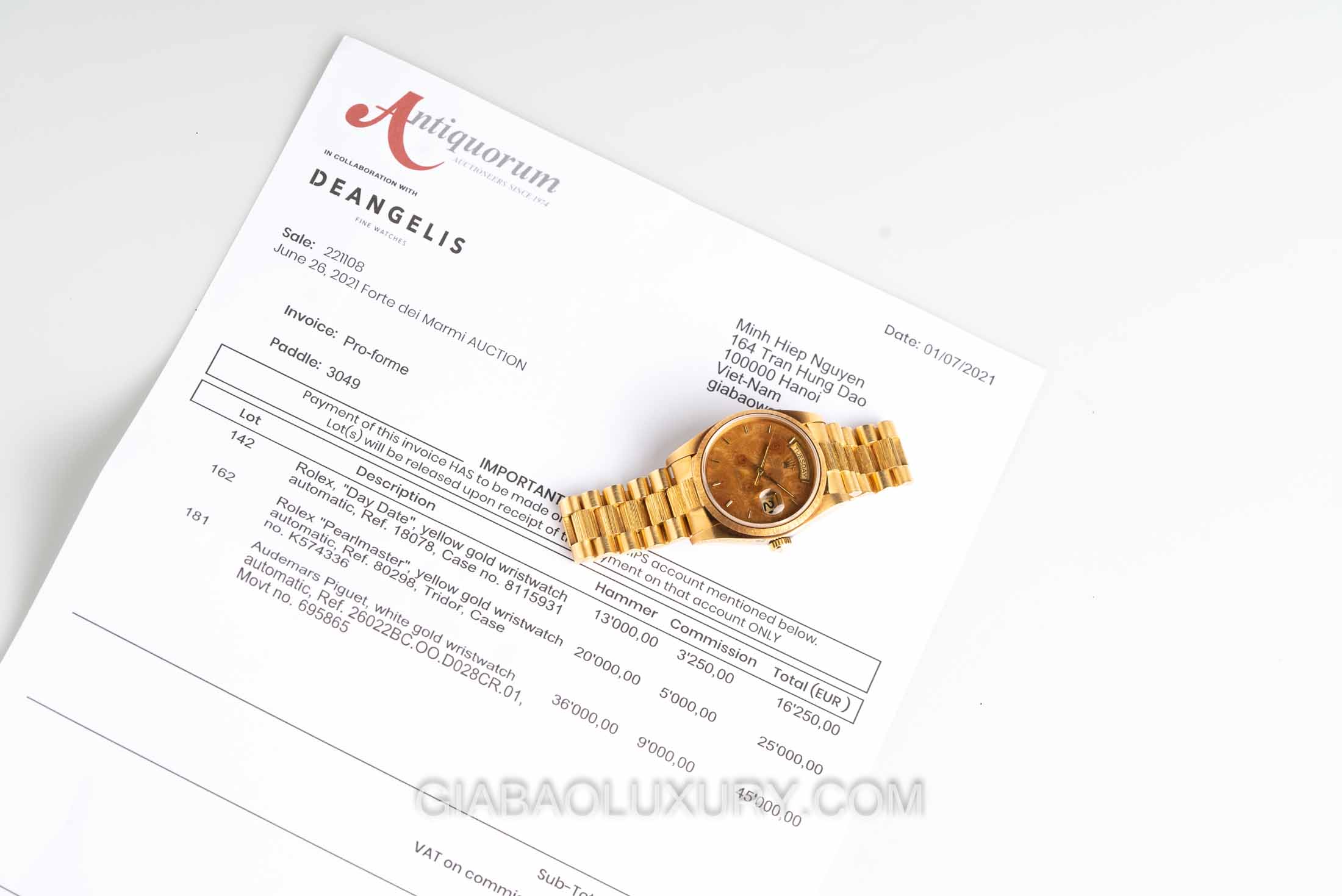 Rolex Day-Date 18078 Mặt Số Gỗ