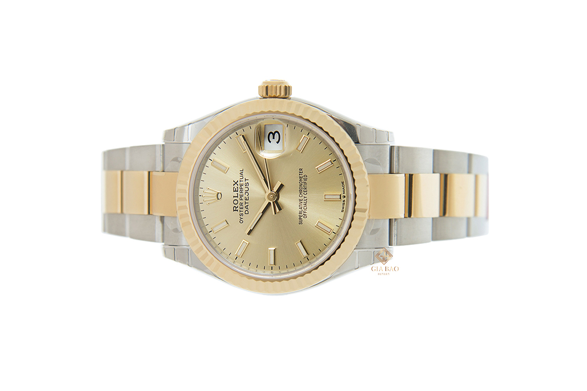 Đồng Hồ Rolex Datejust 31 278273 Mặt Số Vàng Champagne Cọc Số Dạ Quang Dây Đeo Oyster