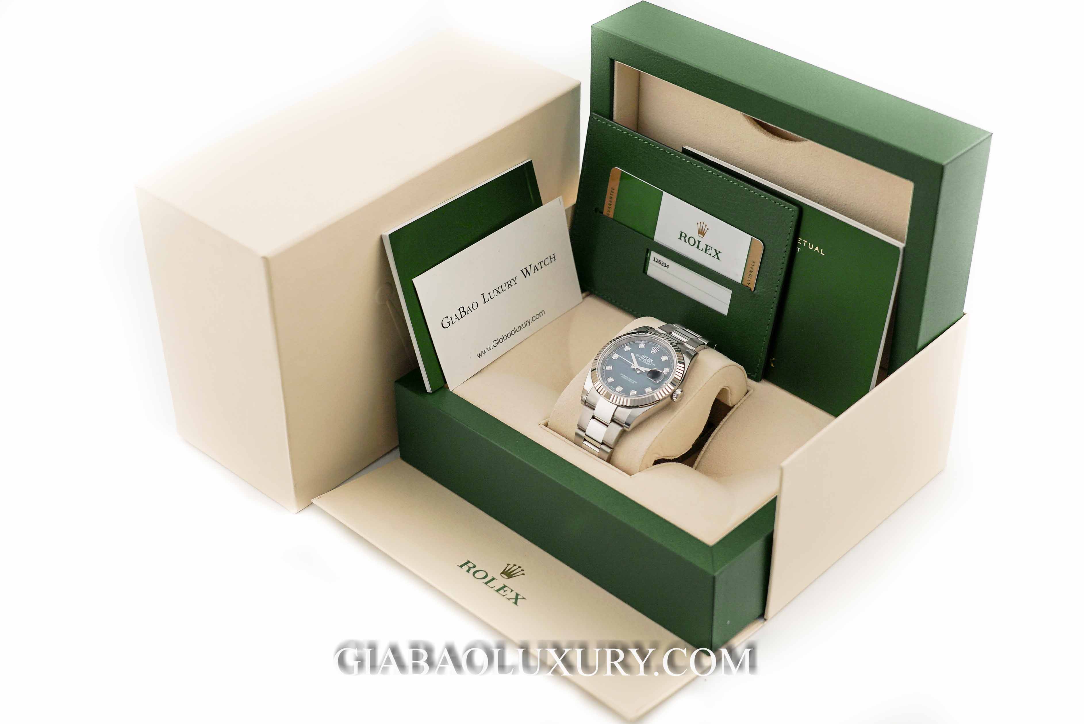 Rolex Datejust 41 126334 Mặt Số Xanh Nạm Kim Cương Dây Đeo Oyster