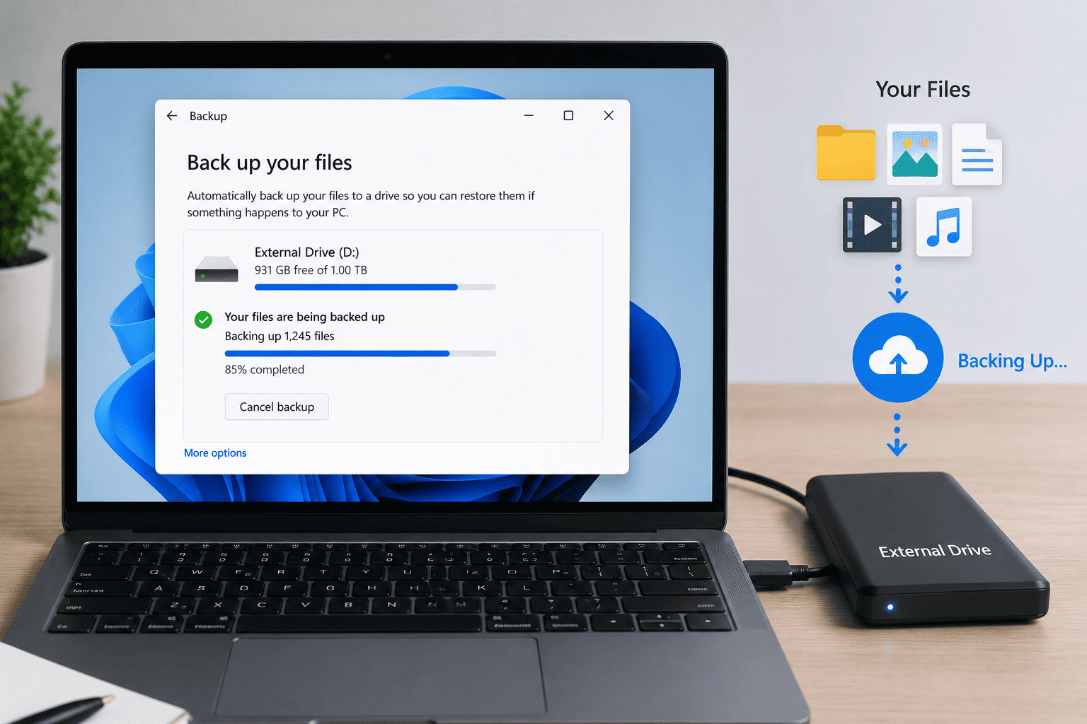 Sao lưu dữ liệu trước khi cài Windows.