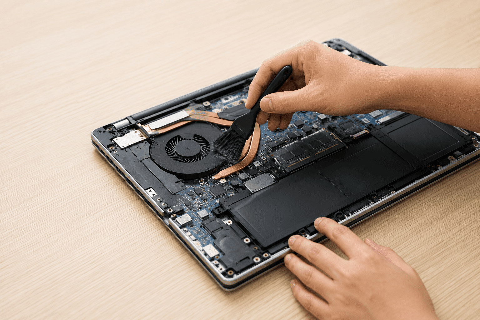 Vệ sinh hệ thống tản nhiệt laptop.