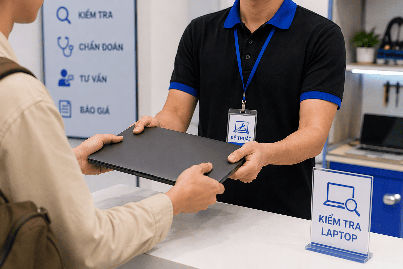 Kiểm tra laptop không bật được.
