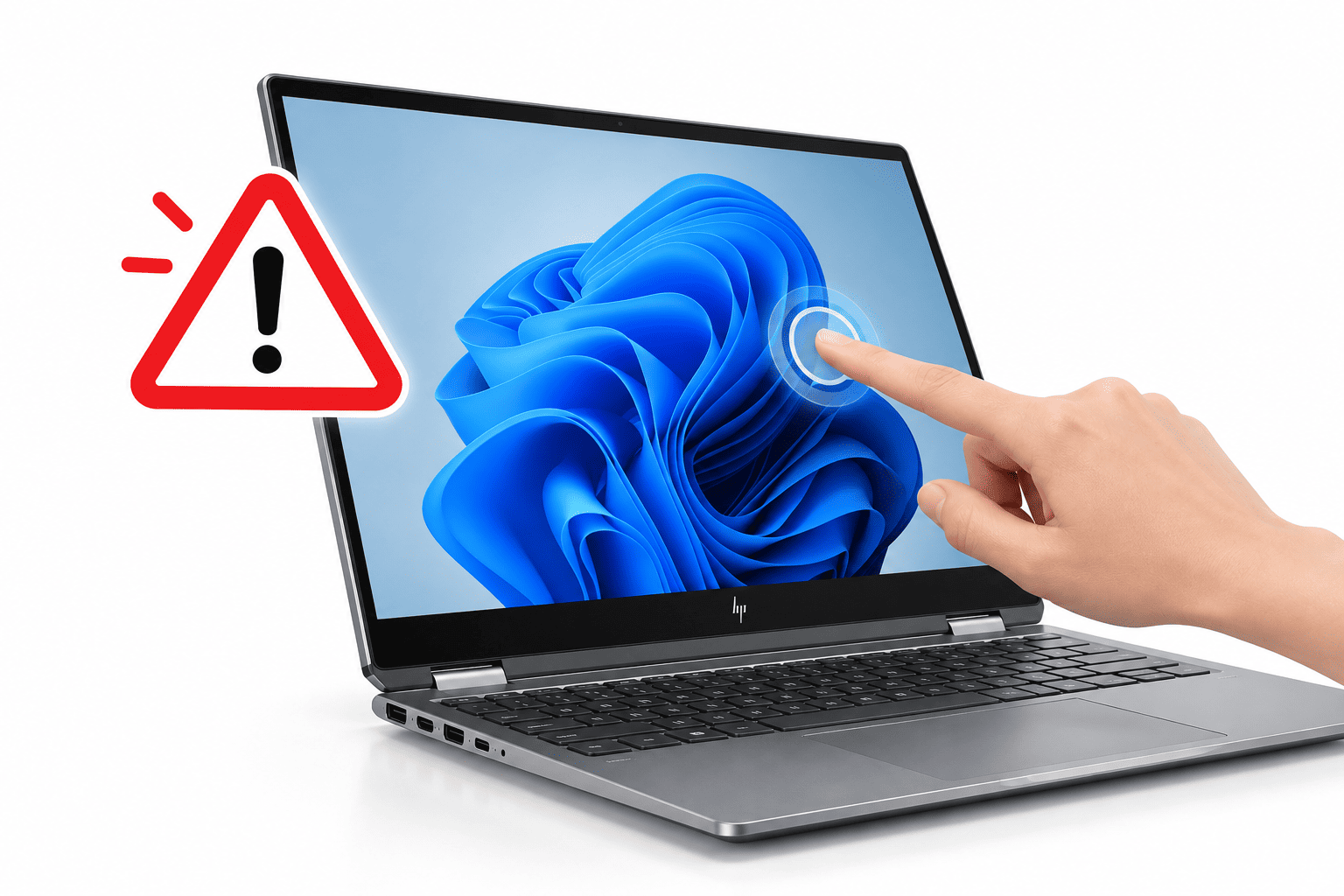 Người dùng thao tác trực tiếp trên màn hình laptop cảm ứng