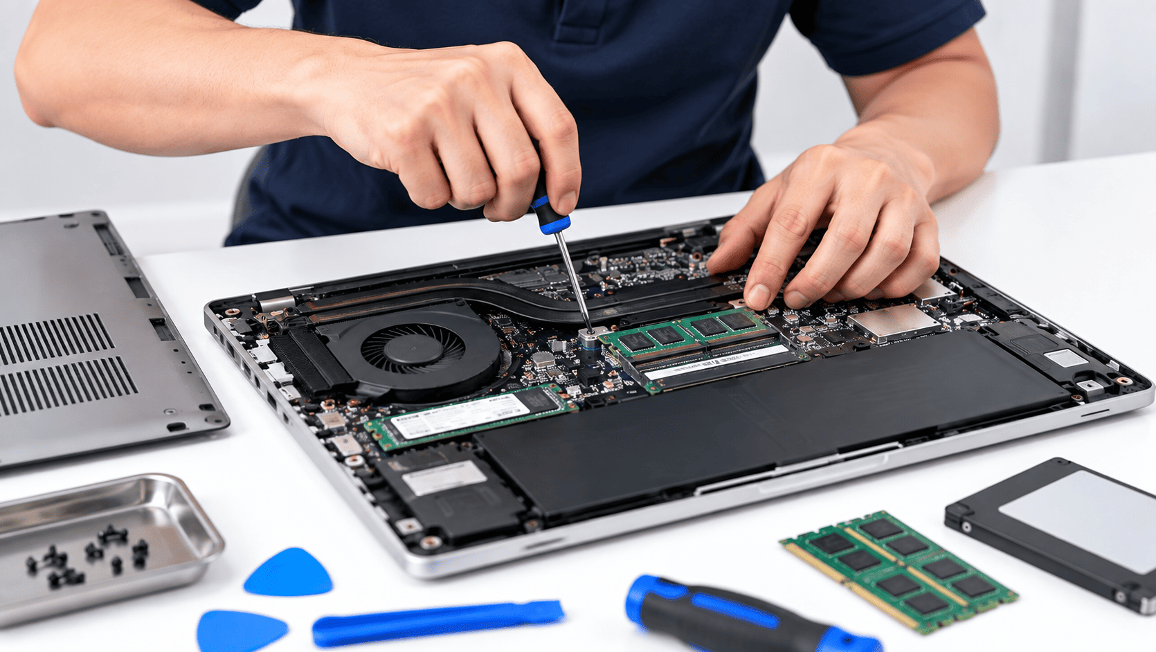 Kỹ thuật viên kiểm tra và sửa chữa laptop tại Buôn Ma Thuột